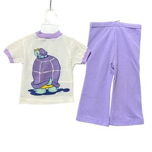 Vintage‎ 90s Turtle Graphic 2 Piece Set Kids 3T Purple White Ribbed Knit Outfit